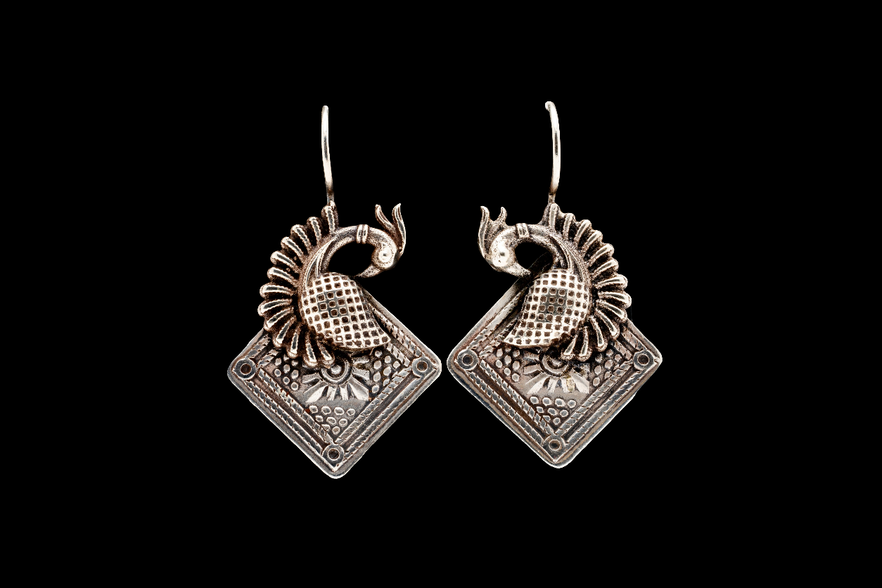 Peacock silver earrings