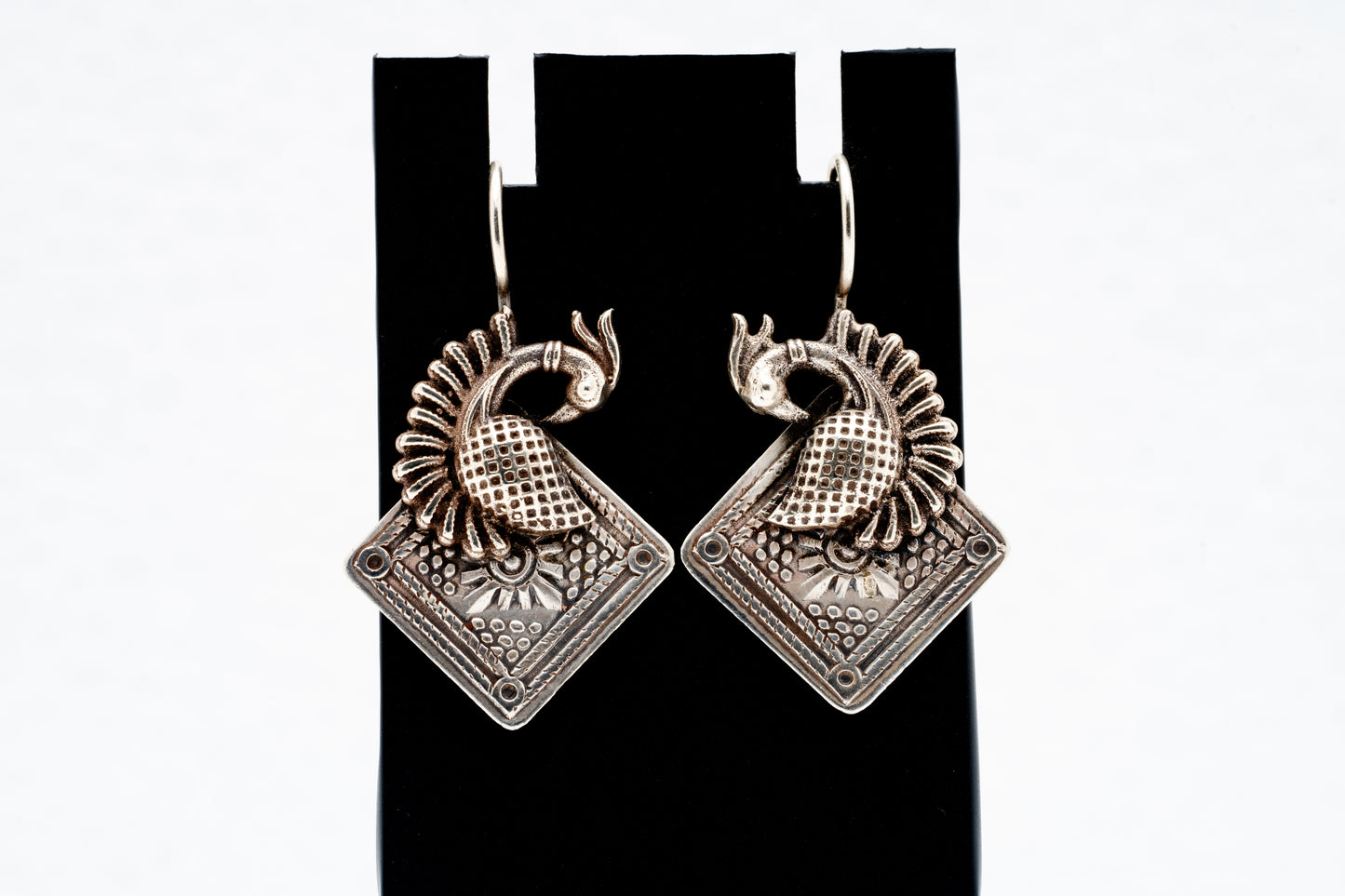 Peacock silver earrings